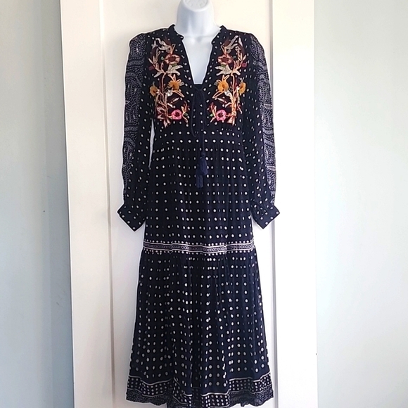 Anthropologie Maeve Cassidy Embroidered Beaded Midi Dress Size 2 - Picture 7 of 16